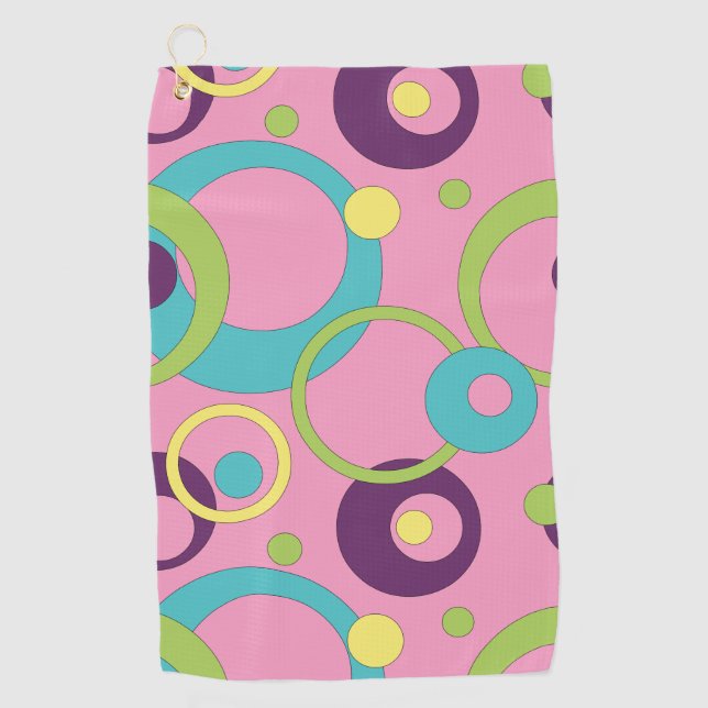 Funky Pink Circles Golf Towel (Front)