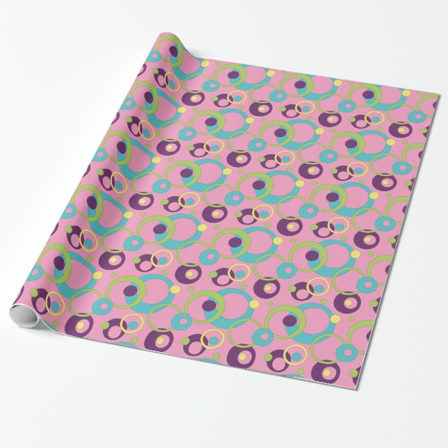Funky Pink Circles Wrapping Paper (Unrolled)