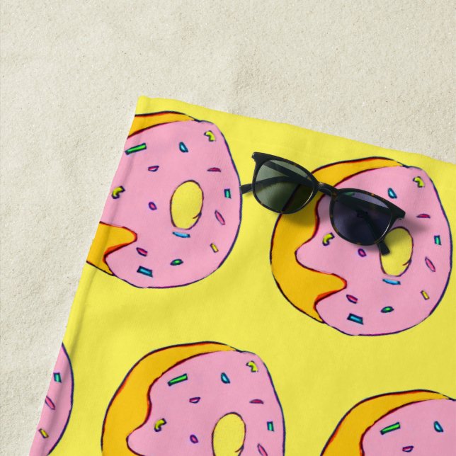 Funky pink doughnuts beach style beach towel (In Situ)