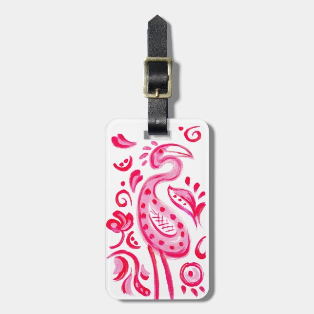 Funky Pink Flamigo Paisley Pattern Luggage Tag (Front Vertical)