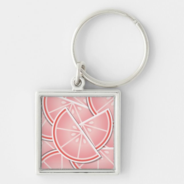 Funky pink grapefruit wedges key ring (Front)