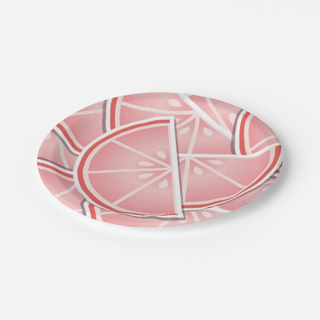 Funky pink grapefruit wedges paper plate (Angled)