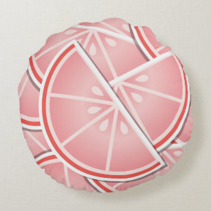 Funky pink grapefruit wedges round cushion