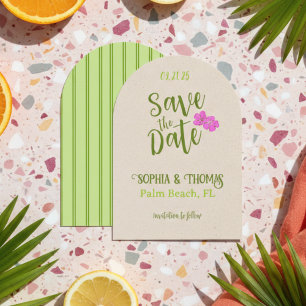 Funky Pink Green Stripe Tropical Destination Save The Date
