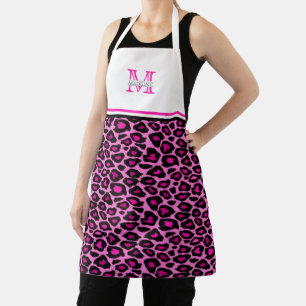 Funky Pink Leopard Print Monogrammed Apron