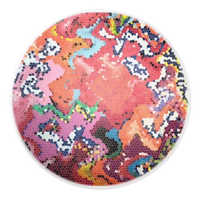 Funky Pink Pastels Abstract Ceramic Knob (Front)