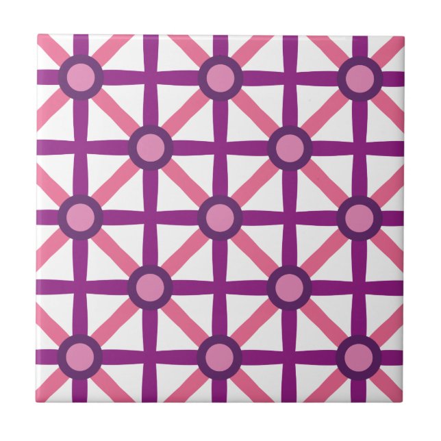Funky Pink & Purple Pattern Ceramic Tile (Front)