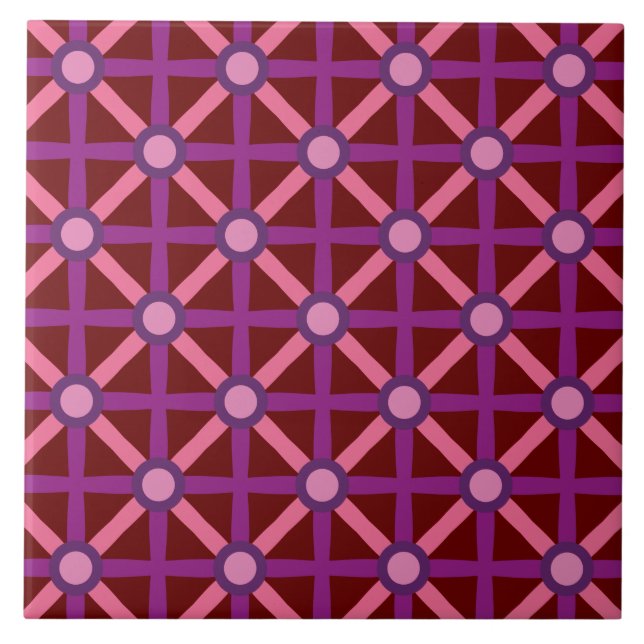 Funky Pink & Purple Pattern Ceramic Tile (Front)