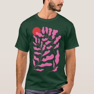 Funky Pink Purple Plants illustration Abstract Mat T-Shirt