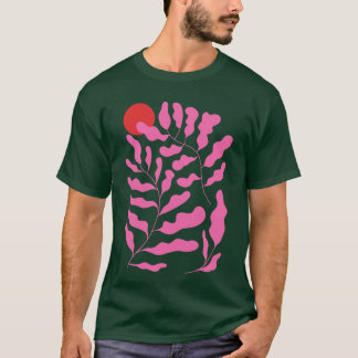 Funky Pink Purple Plants illustration Abstract Mat T-Shirt