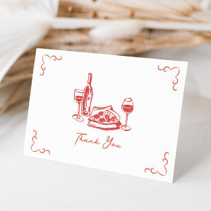 Funky Pizza Wine Handwritten Illustrated Thank You Card