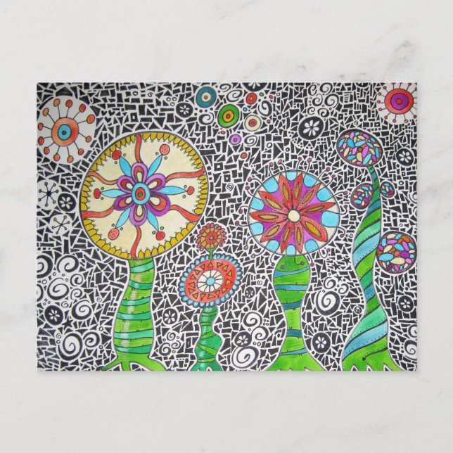Funky Plants Watercolor Mosaic Postcard (Front)