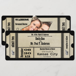 Funky Playbill Wedding Silver Metallic Invite
