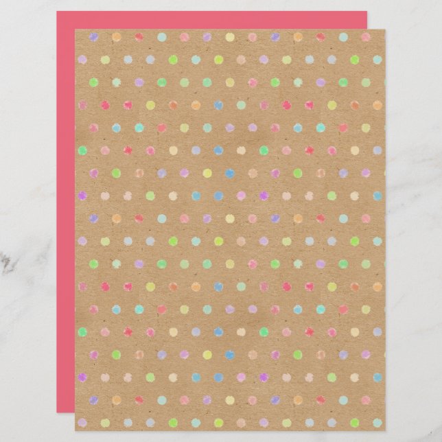 Funky Polkadots Faux Brown Kraft Scrapbook Paper (Front/Back)