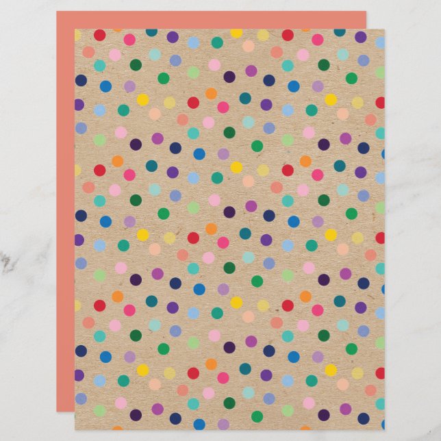 Funky Polkadots Faux Brown Kraft Scrapbook Paper (Front/Back)