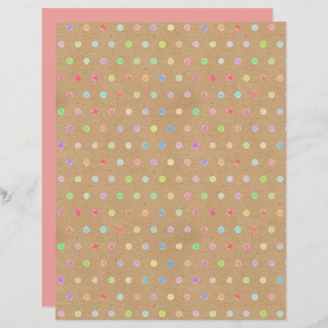 Funky Polkadots Faux Brown Kraft Scrapbook Paper (Front/Back)