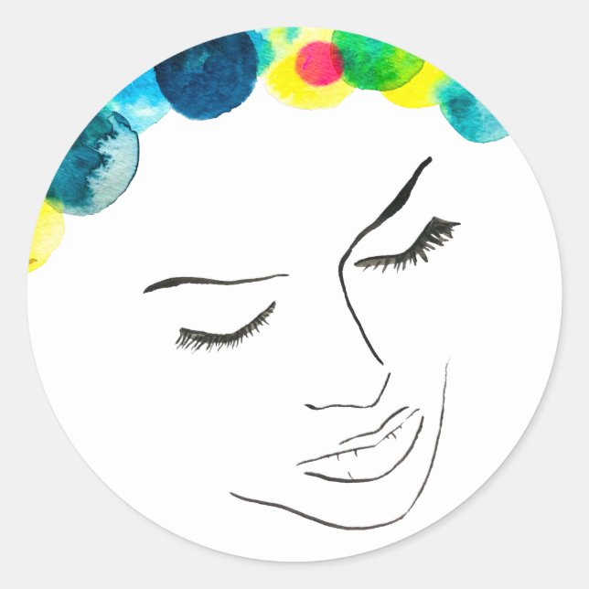 Funky psychedelic bubble hair classic round sticker (Front)