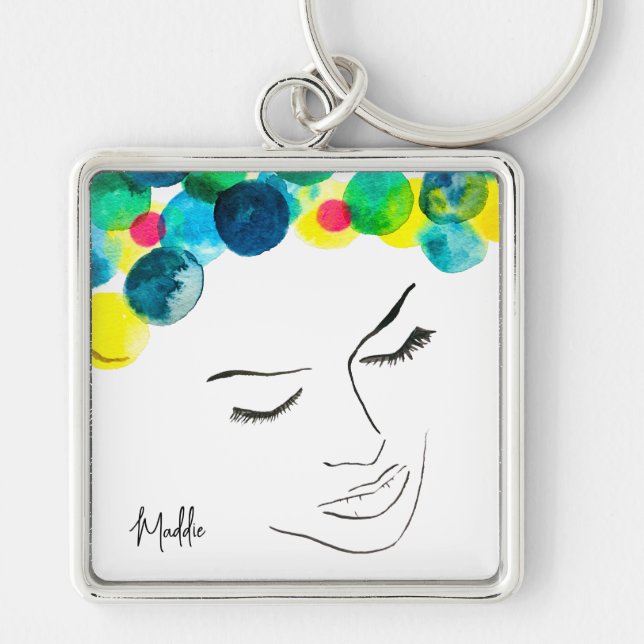 Funky psychedelic bubble hair key ring (Front)