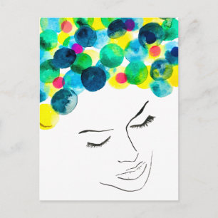 Funky psychedelic bubble hair postcard