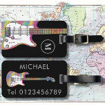 Funky Psychedelic Electric Guitar Personalised  Luggage Tag<br><div class="desc">Cool psychedelic funky pattern Electric guitar art illustration in red, orange, yellow, green, blue, purple and black with personalised orange and black initial monogram on the front and contact details on the back. This easy to use template creates the perfect gift for a guitarist, musician and music lovers. Any guitar...</div>