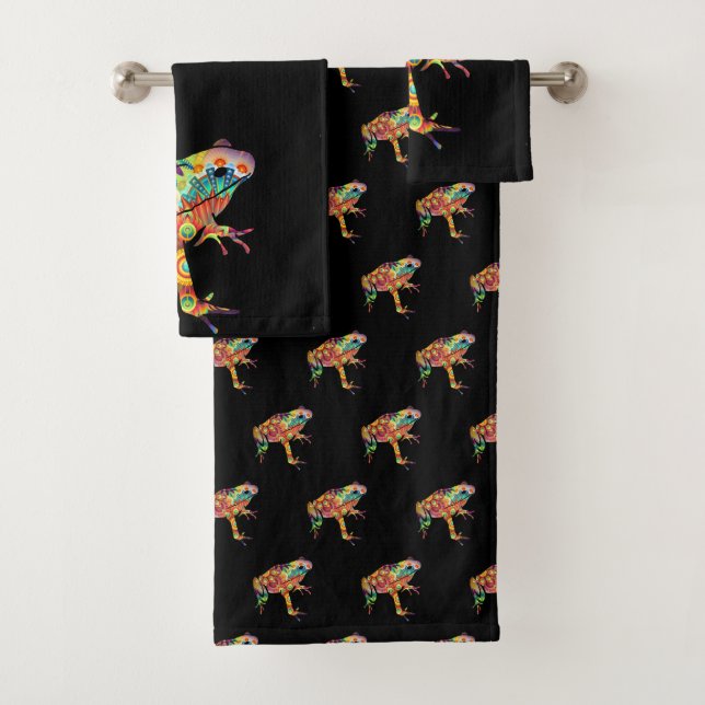 Funky Psychedelic Frog Bath Towel Set (Insitu)