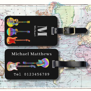 Funky Psychedelic Guitar Pop Art Music Instrument  Luggage Tag