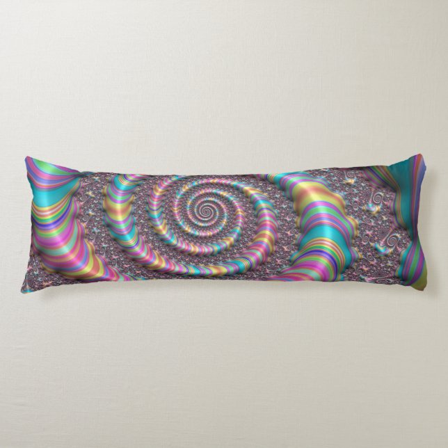Funky Psychedelic Rainbow Unicorn Fractal Nautilus Body Cushion (Front)