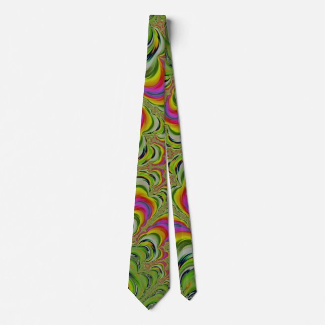 Funky Psychedelic Stripes Fractal Abstract Tie (Front)