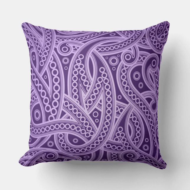 Funky Purple Abstract Paisley Pattern Throw Pillow (Front)