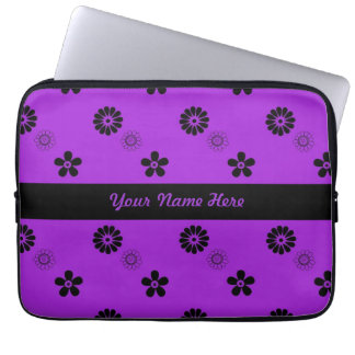 Funky Purple and Black Flowers Laptop Sleeve