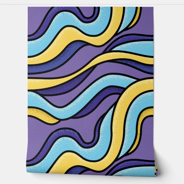 Funky Purple Blue Waves Groovy Abstract Art Wallpaper (Unrolling)