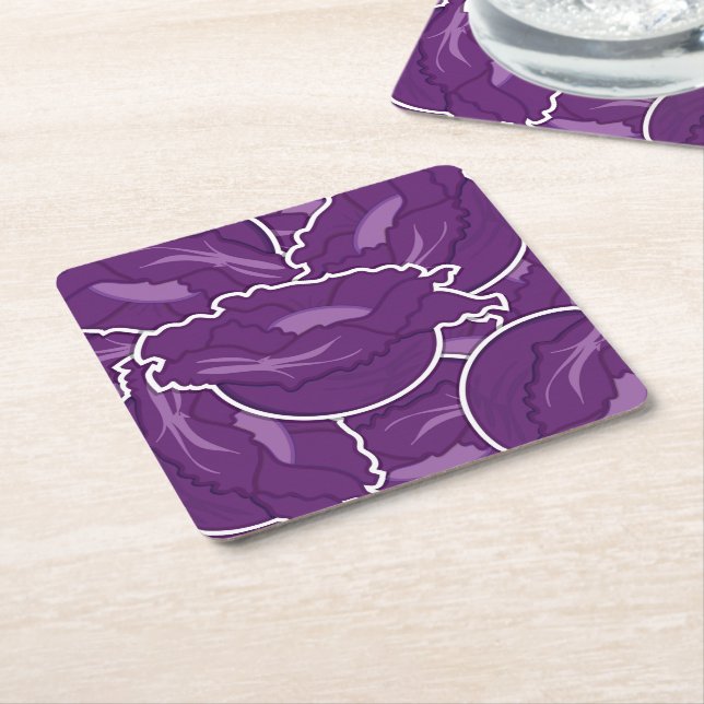 Funky purple cabbage square paper coaster (Angled)