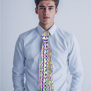 Funky Purple Green Gold Stripes Mardi Gras Festive Tie