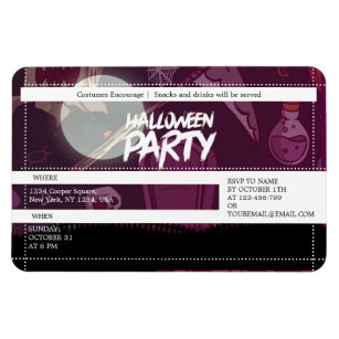 Funky Purple Halloween Spooky Party Ticket Magnet