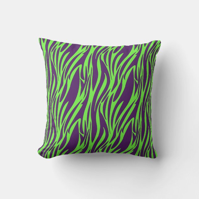 Funky Purple & Neon Green Zebra Print Pillow (Front)
