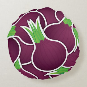 Funky purple onions round cushion