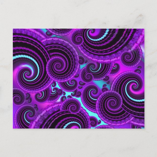 Funky Purple Swirl Fractal Art Pattern Postcard (Front)