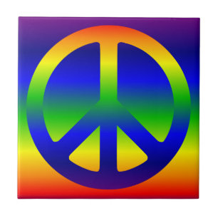 Funky Rainbow Peace Symbol Tile