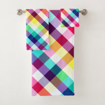 Funky Rainbow Plaid Pattern Bath Towel Set