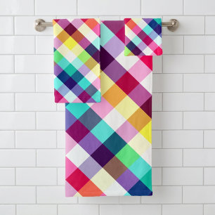 Funky Rainbow Plaid Pattern Bath Towel Set