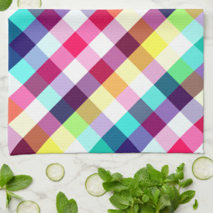 Funky Rainbow Plaid Pattern Kitchen Towel