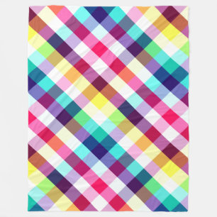 Funky Rainbow Plaid Pattern Large Fleece Blanket