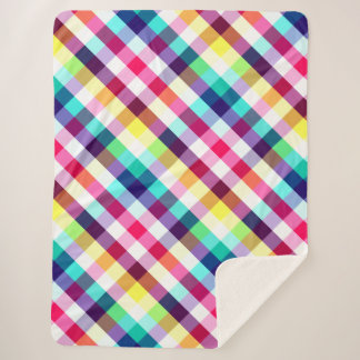 Funky Rainbow Plaid Pattern Large Sherpa Blanket
