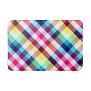 Funky Rainbow Plaid Pattern Medium Bath Mat