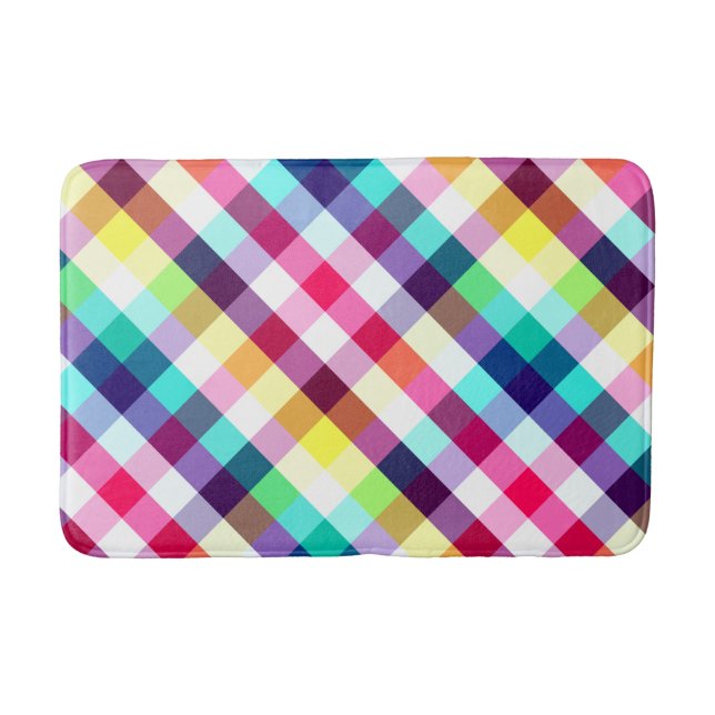 Funky Rainbow Plaid Pattern Medium Bath Mat (Front)