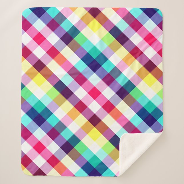 Funky Rainbow Plaid Pattern Medium Sherpa Blanket (Front)