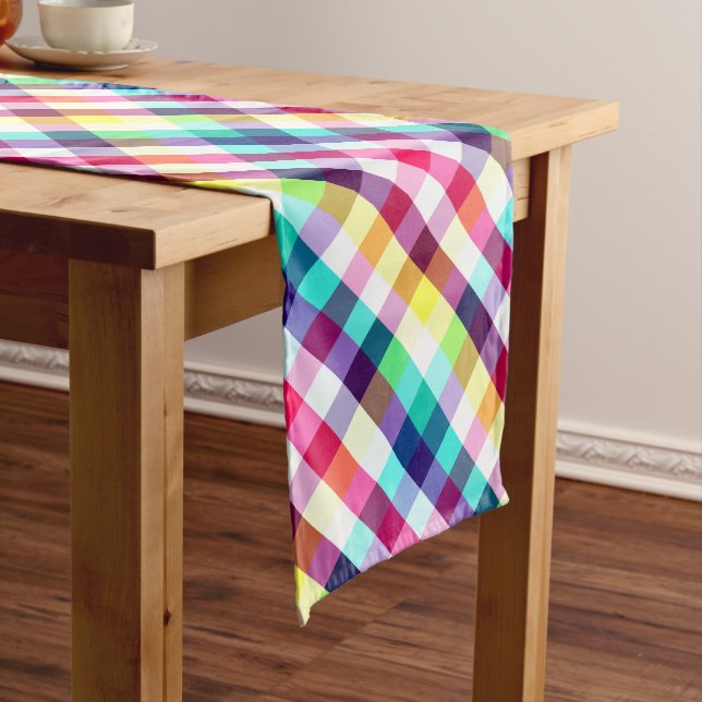 Funky Rainbow Plaid Pattern Medium Table Runner (In Situ)