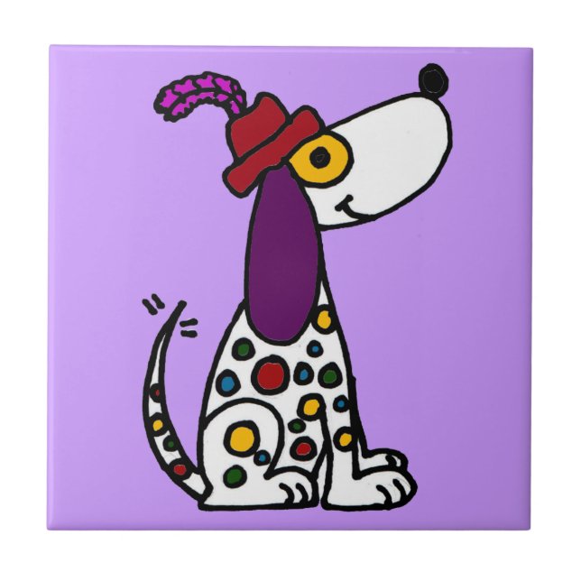 Funky Rainbow Spotted Puppy Dog Ceramic Tile (Front)