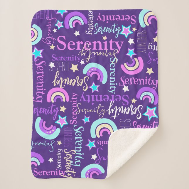 Funky rainbow stars purple girls name colourful sherpa blanket (Front)