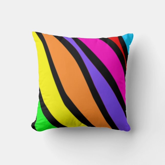 Funky Rainbow Zebra Stripes Plush Throw Pillow (Front)